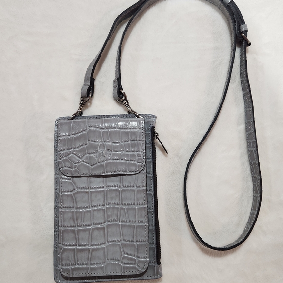 Patricia Nash Handbags - Patricia Nash Gray Croc-Embossed Crossbody Wallet
